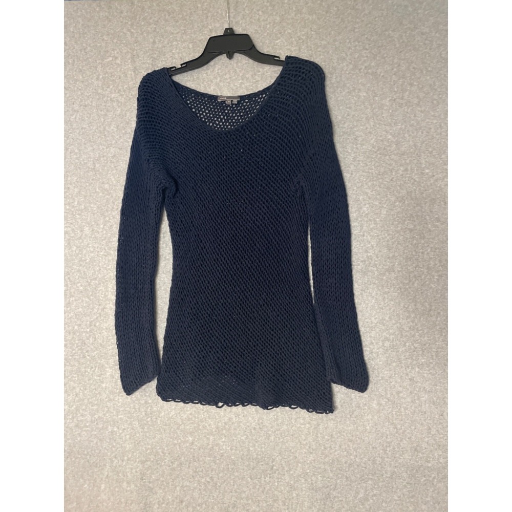 Vince Sweater Womens Small Open‎ Knit Asymmetrical Hem Tunic Crochet Navy